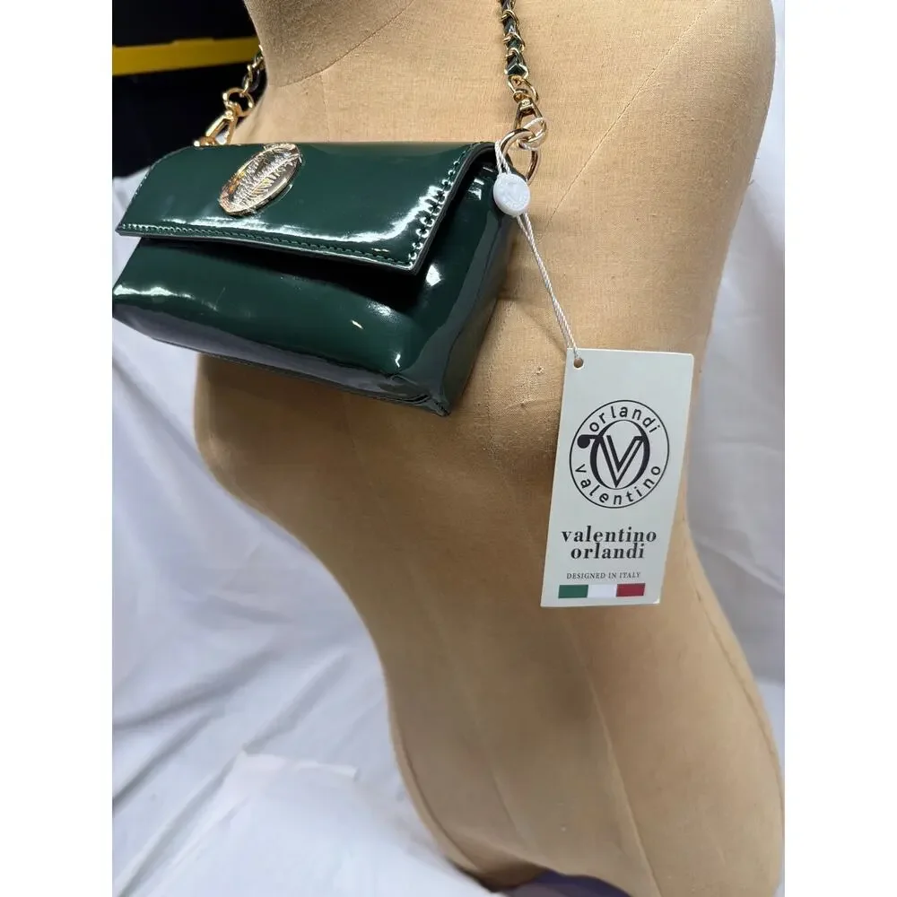 NWT Valentino Orlandi Green Patent Leather Convertible Bag / Clutch Italy
